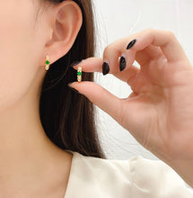 Load image into Gallery viewer, LUOWEND 18K Yellow Gold Real Natural Emerald and Diamond Gemstone Earrings for Women