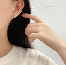 Load image into Gallery viewer, LUOWEND 18K Yellow Gold Real Natural Emerald and Diamond Gemstone Earrings for Women
