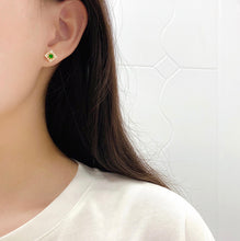Load image into Gallery viewer, LUOWEND 18K Yellow Gold Real Natural Emerald and Diamond Gemstone Earrings for Women