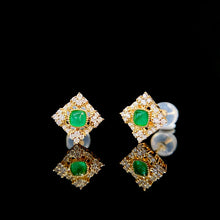 Load image into Gallery viewer, LUOWEND 18K Yellow Gold Real Natural Emerald and Diamond Gemstone Earrings for Women
