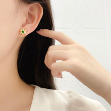 Load image into Gallery viewer, LUOWEND 18K White and Yellow Gold Real Natural Emerald and Diamond Gemstone Earrings for Women