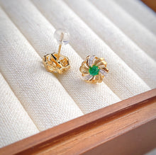Load image into Gallery viewer, LUOWEND 18K White and Yellow Gold Real Natural Emerald and Diamond Gemstone Earrings for Women