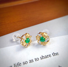 Load image into Gallery viewer, LUOWEND 18K White and Yellow Gold Real Natural Emerald and Diamond Gemstone Earrings for Women