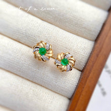 Load image into Gallery viewer, LUOWEND 18K White and Yellow Gold Real Natural Emerald and Diamond Gemstone Earrings for Women