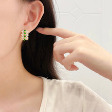 Load image into Gallery viewer, LUOWEND 18K White or Yellow Gold Real Natural Emerald and Diamond Gemstone Earrings for Women