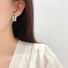Load image into Gallery viewer, LUOWEND 18K White or Yellow Gold Real Natural Emerald and Diamond Gemstone Earrings for Women