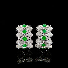 Load image into Gallery viewer, LUOWEND 18K White or Yellow Gold Real Natural Emerald and Diamond Gemstone Earrings for Women