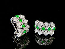 Load image into Gallery viewer, LUOWEND 18K White or Yellow Gold Real Natural Emerald and Diamond Gemstone Earrings for Women