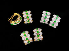 Load image into Gallery viewer, LUOWEND 18K White or Yellow Gold Real Natural Emerald and Diamond Gemstone Earrings for Women