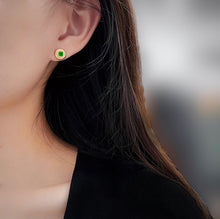 Load image into Gallery viewer, LUOWEND 18K Yellow Gold Real Natural Emerald and Diamond Gemstone Earrings for Women