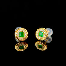 Load image into Gallery viewer, LUOWEND 18K Yellow Gold Real Natural Emerald and Diamond Gemstone Earrings for Women