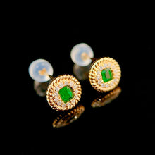Load image into Gallery viewer, LUOWEND 18K Yellow Gold Real Natural Emerald and Diamond Gemstone Earrings for Women