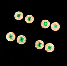 Load image into Gallery viewer, LUOWEND 18K Yellow Gold Real Natural Emerald and Diamond Gemstone Earrings for Women