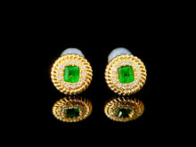 Load image into Gallery viewer, LUOWEND 18K Yellow Gold Real Natural Emerald and Diamond Gemstone Earrings for Women