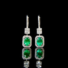 Load image into Gallery viewer, LUOWEND 18K White Gold Real Natural Emerald and Diamond Gemstone Earrings for Women