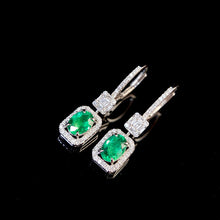Load image into Gallery viewer, LUOWEND 18K White Gold Real Natural Emerald and Diamond Gemstone Earrings for Women