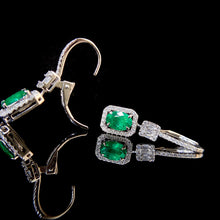 Load image into Gallery viewer, LUOWEND 18K White Gold Real Natural Emerald and Diamond Gemstone Earrings for Women