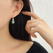 Load image into Gallery viewer, LUOWEND 18K White Gold Real Natural Emerald and Diamond Gemstone Earrings for Women