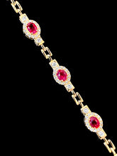 Load image into Gallery viewer, LUOWEND 18K Yellow Gold Real Natural Ruby and Diamond Gemstone Bracelet for Women