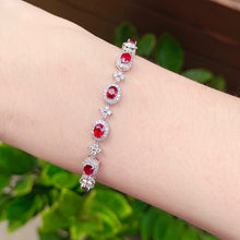 Load image into Gallery viewer, LUOWEND 18K White Gold Real Natural Ruby and Diamond Gemstone Bracelet for Women