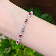Load image into Gallery viewer, LUOWEND 18K White Gold Real Natural Ruby and Diamond Gemstone Bracelet for Women