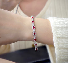 Load image into Gallery viewer, LUOWEND 18K White Gold Real Natural Ruby and Diamond Gemstone Bracelet for Women