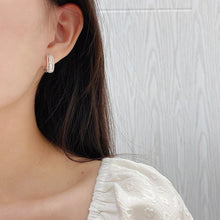 Load image into Gallery viewer, LUOWEND 18K White Gold Real Natural Diamond Hoop Earrings for Women