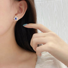 Load image into Gallery viewer, LUOWEND 18K White Gold Natural Diamond and Sapphire Earrings for Women