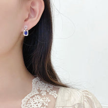 Load image into Gallery viewer, LUOWEND 18K White Gold Natural Diamond and Sapphire Earrings for Women