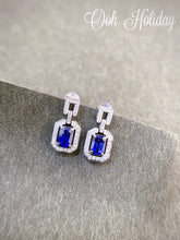 Load image into Gallery viewer, LUOWEND 18K White Gold Natural Diamond and Sapphire Earrings for Women