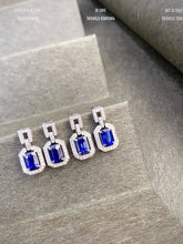 Load image into Gallery viewer, LUOWEND 18K White Gold Natural Diamond and Sapphire Earrings for Women