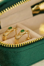 Load image into Gallery viewer, LUOWEND 18K Yellow Gold Real Natural Emerald and Diamond Earrings for Women