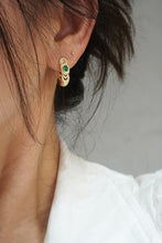 Load image into Gallery viewer, LUOWEND 18K Yellow Gold Real Natural Emerald and Diamond Earrings for Women
