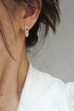 Load image into Gallery viewer, LUOWEND 18K Yellow Gold Real Natural Emerald and Diamond Earrings for Women