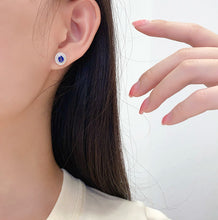 Load image into Gallery viewer, LUOWEND 18K White Gold Natural Diamond and Sapphire Earrings for Women
