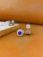 Load image into Gallery viewer, LUOWEND 18K White Gold Natural Diamond and Sapphire Earrings for Women