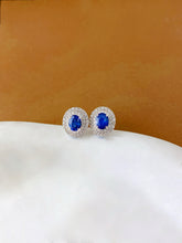 Load image into Gallery viewer, LUOWEND 18K White Gold Natural Diamond and Sapphire Earrings for Women