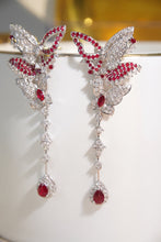 Load image into Gallery viewer, LUOWEND 18K White Gold Real Natural Diamond and Ruby Earrings for Women