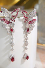 Load image into Gallery viewer, LUOWEND 18K White Gold Real Natural Diamond and Ruby Earrings for Women
