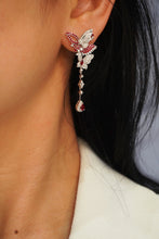 Load image into Gallery viewer, LUOWEND 18K White Gold Real Natural Diamond and Ruby Earrings for Women