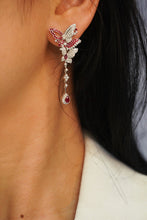 Load image into Gallery viewer, LUOWEND 18K White Gold Real Natural Diamond and Ruby Earrings for Women