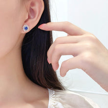 Load image into Gallery viewer, LUOWEND 18K White Gold Natural Diamond and Sapphire Earrings for Women