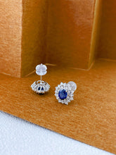 Load image into Gallery viewer, LUOWEND 18K White Gold Natural Diamond and Sapphire Earrings for Women