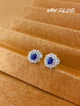 Load image into Gallery viewer, LUOWEND 18K White Gold Natural Diamond and Sapphire Earrings for Women