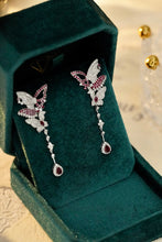 Load image into Gallery viewer, LUOWEND 18K White Gold Real Natural Diamond and Ruby Earrings for Women