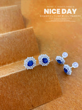 Load image into Gallery viewer, LUOWEND 18K White Gold Natural Diamond and Sapphire Earrings for Women