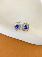 Load image into Gallery viewer, LUOWEND 18K White Gold Natural Diamond and Sapphire Earrings for Women