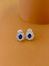 Load image into Gallery viewer, LUOWEND 18K White Gold Natural Diamond and Sapphire Earrings for Women