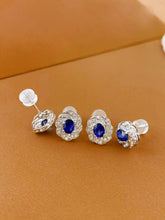 Load image into Gallery viewer, LUOWEND 18K White Gold Natural Diamond and Sapphire Earrings for Women