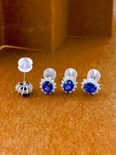 Load image into Gallery viewer, LUOWEND 18K White Gold Natural Diamond and Sapphire Earrings for Women